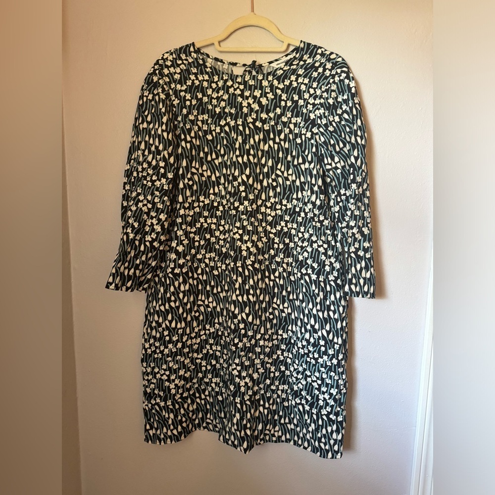 Marimekko dark blue and white Sheath Dress with 3/4 Sleeves